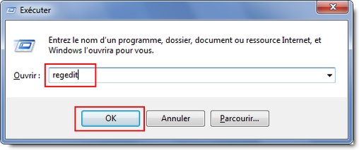 Executer : regedit