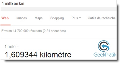 Google : Convertisseur d'unité