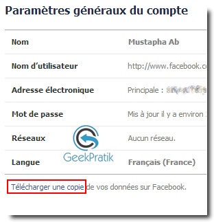 Sauvegarder un compte Facebook