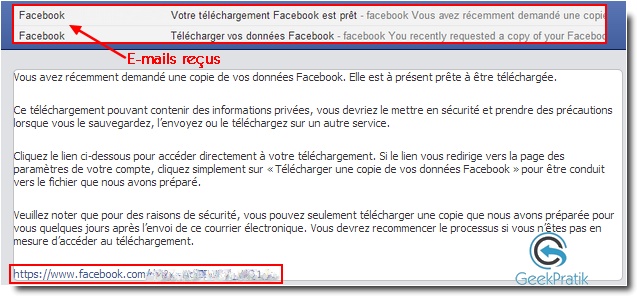 Sauvegarder un compte Facebook