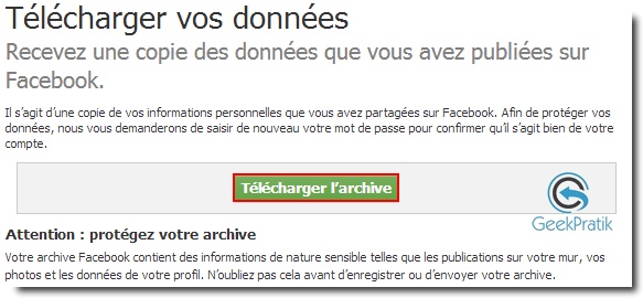 Sauvegarder un compte Facebook