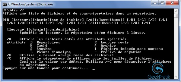 Astuce cmd : /?