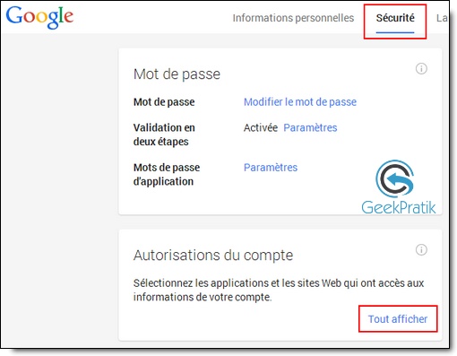 Compte Google : securite